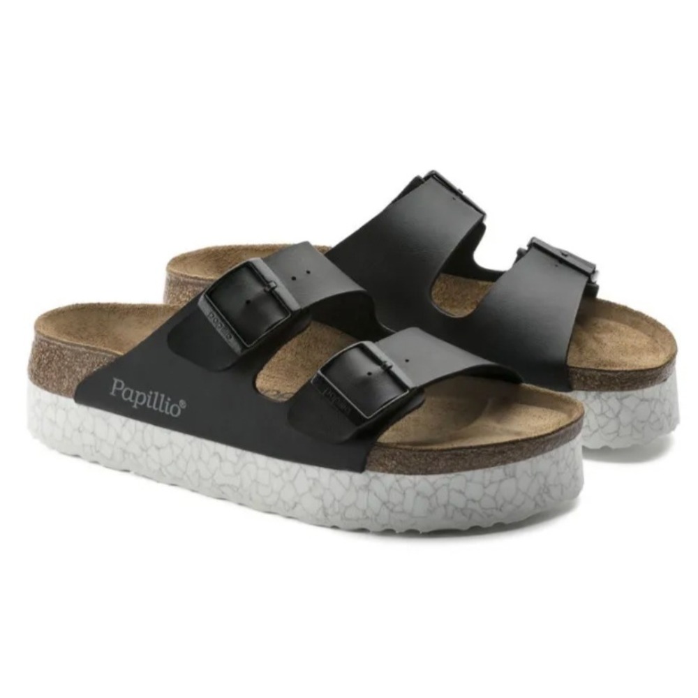 Birkenstock Papillio Plateau Monochrome Marble Black Platform Sandals Sz 40